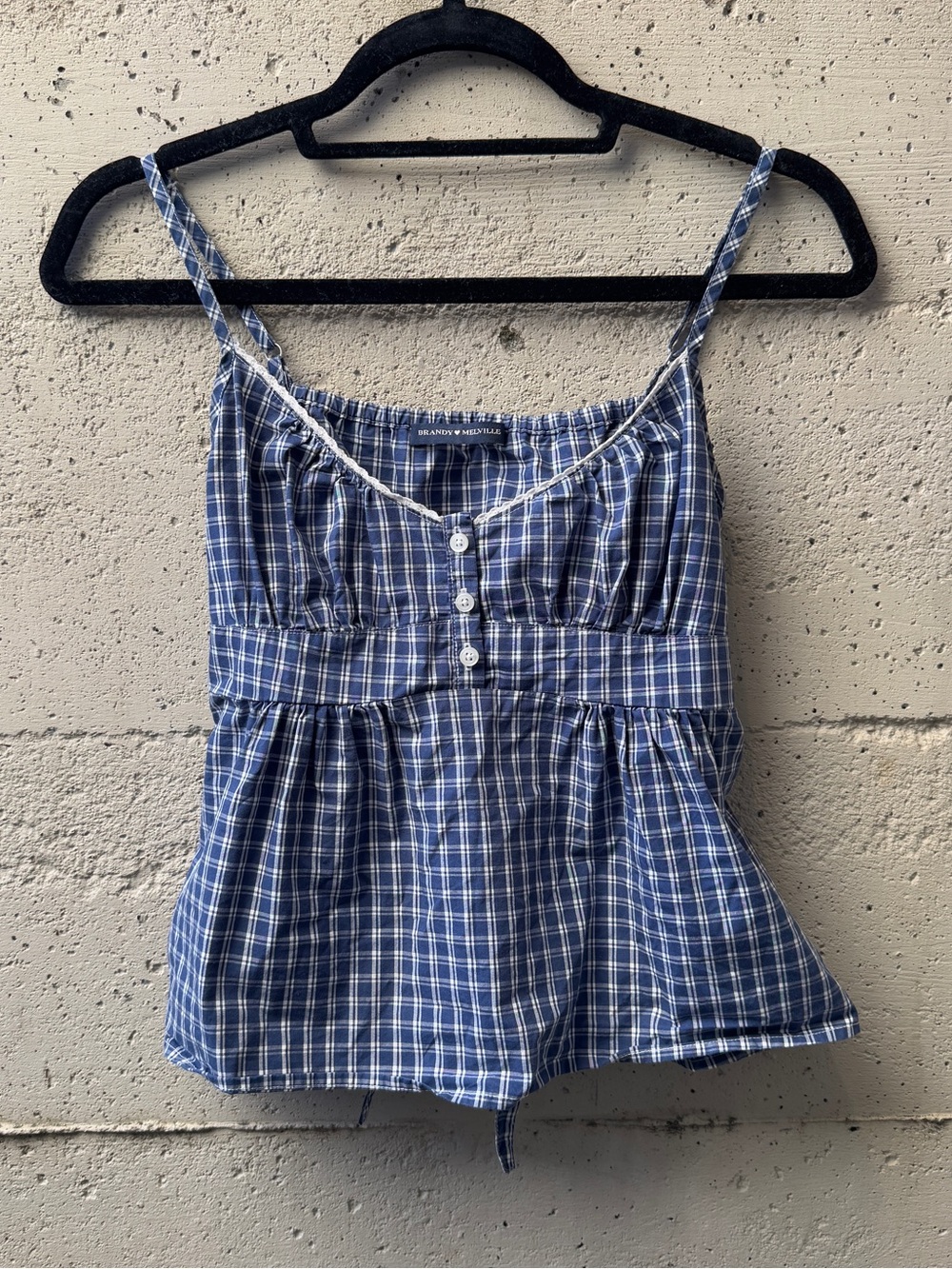 Brandy Melville blue plaid babydoll tank top